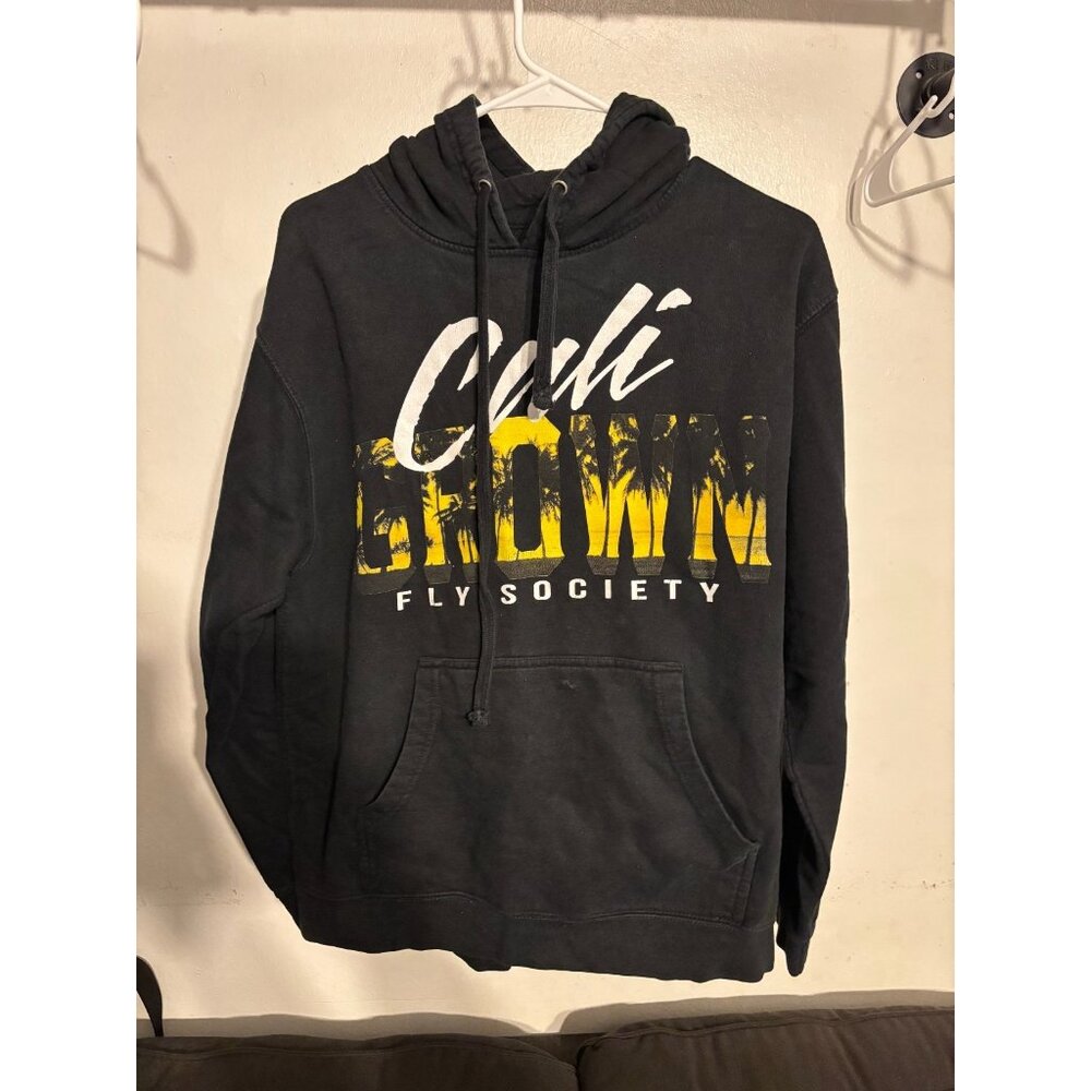 Fly Society Cali California Hoodie Men's M Black Yellow Graphic Pullover Sweater